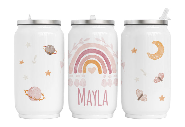 Personalisierte Thermo-Edelstahl Trinkdose  03. Boho Rainbow rosa