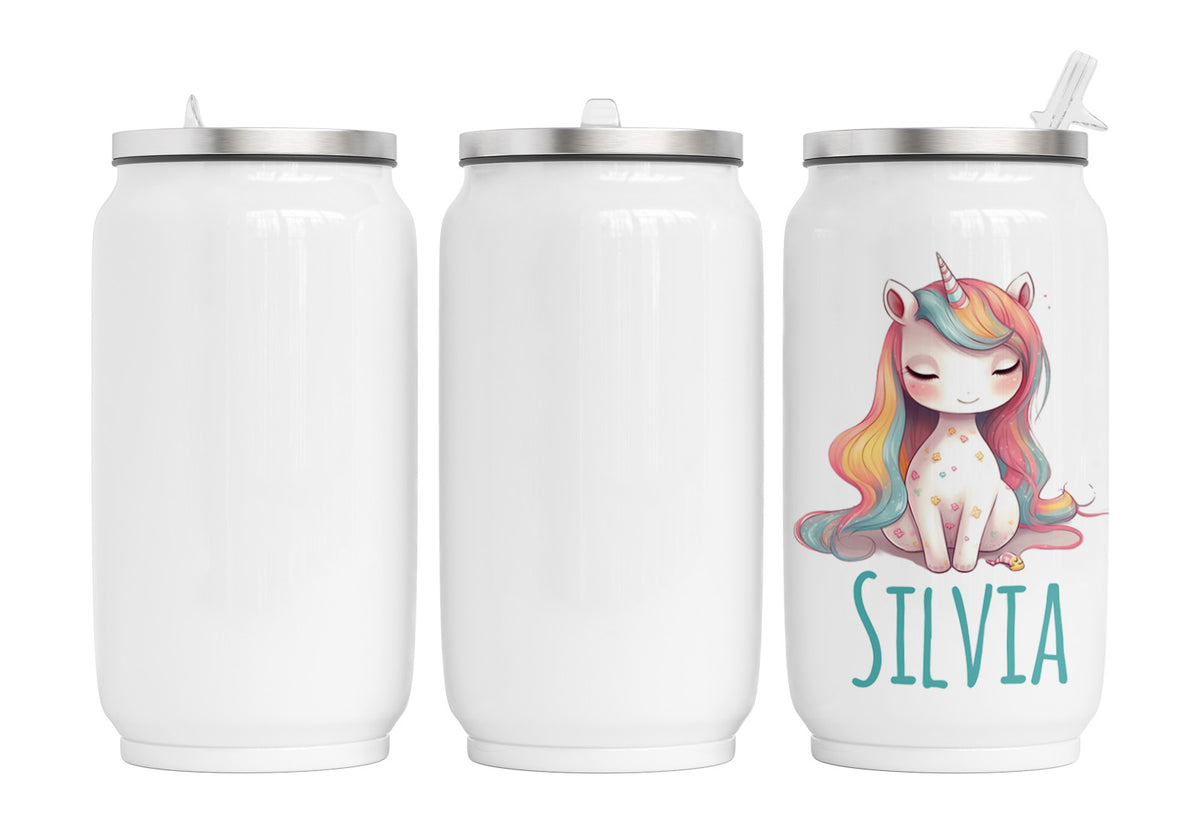 Personalisierte Thermo-Edelstahl Trinkdose  Rainbow Unicorn