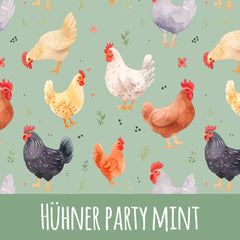 Hühner Party mint Baumwolle 47cm Stoffreste 15,3/m