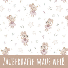 Zauberhafte Maus weiß Bio Jersey 102cm Stoffrest 18,1€/m