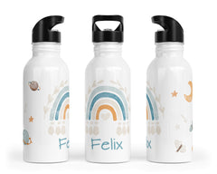 Personalisierte Edelstahl Trinkflasche 4.boho rainbow blau - Mamikes