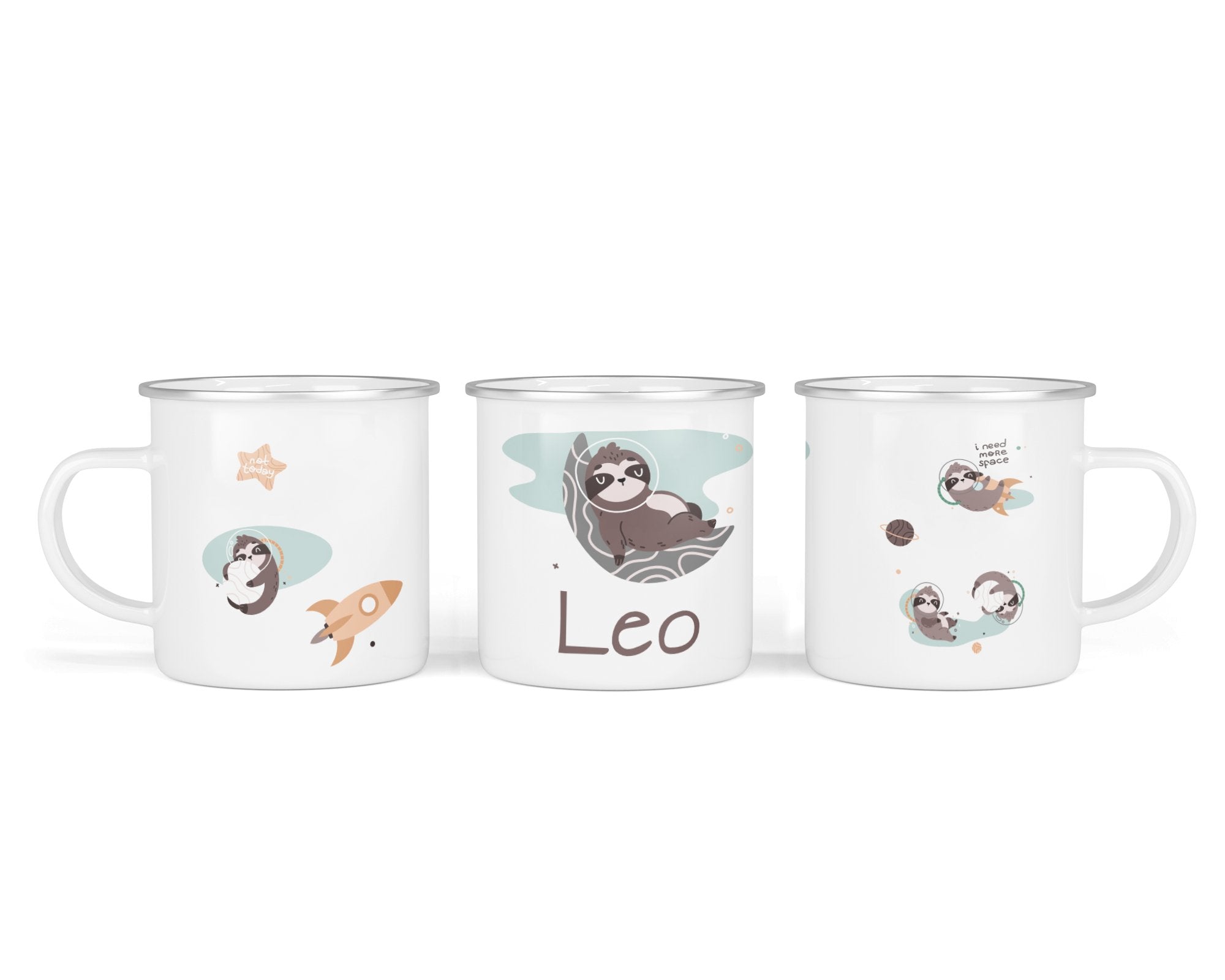 Personalisierte Emailletasse 12.spacy sloth - Mamikes