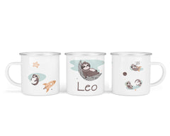 Personalisierte Emailletasse 12.spacy sloth - Mamikes