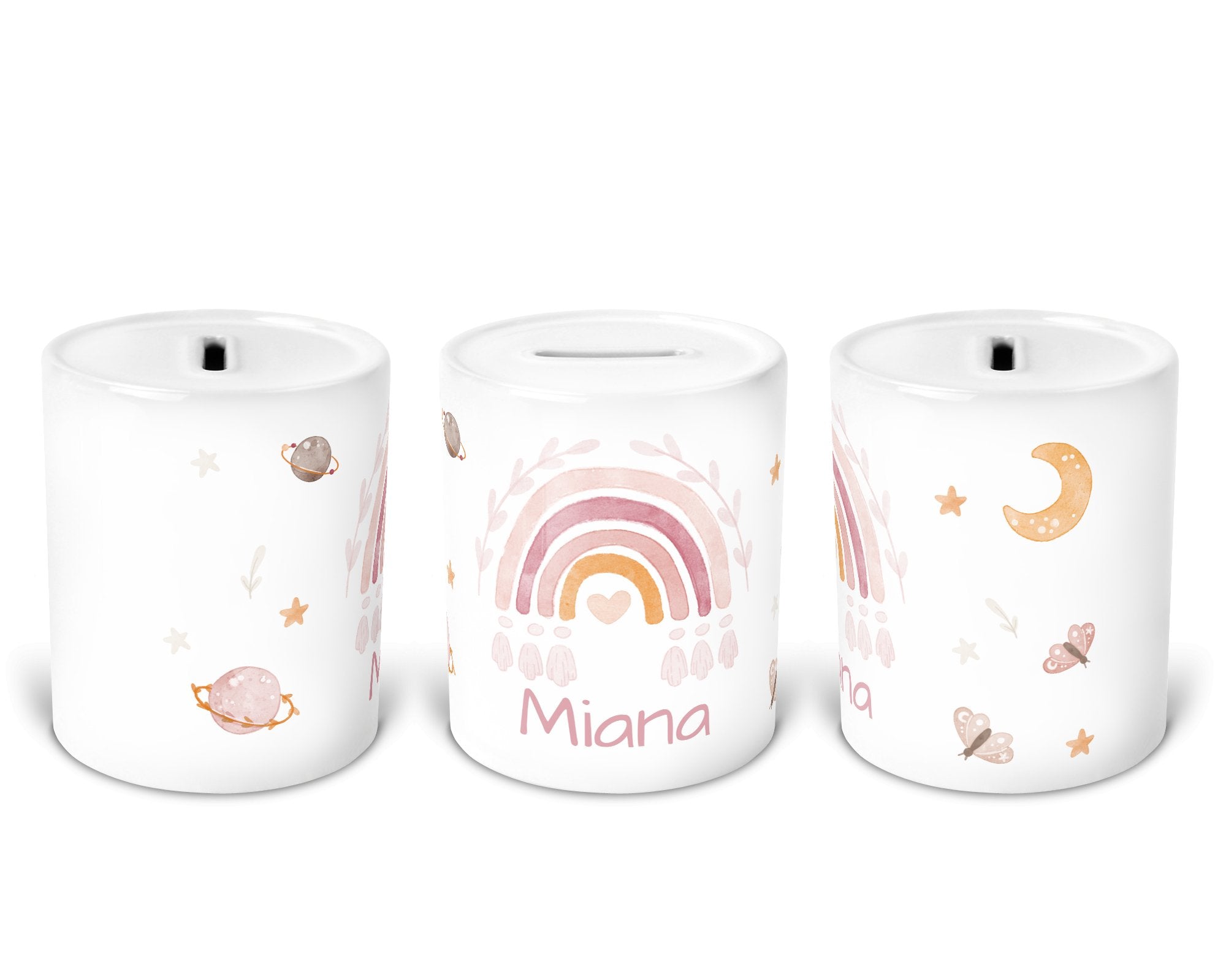 Personalisierte Spardose 3.boho rainbow rosa - Mamikes