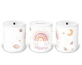 Personalisierte Spardose 3.boho rainbow rosa - Mamikes